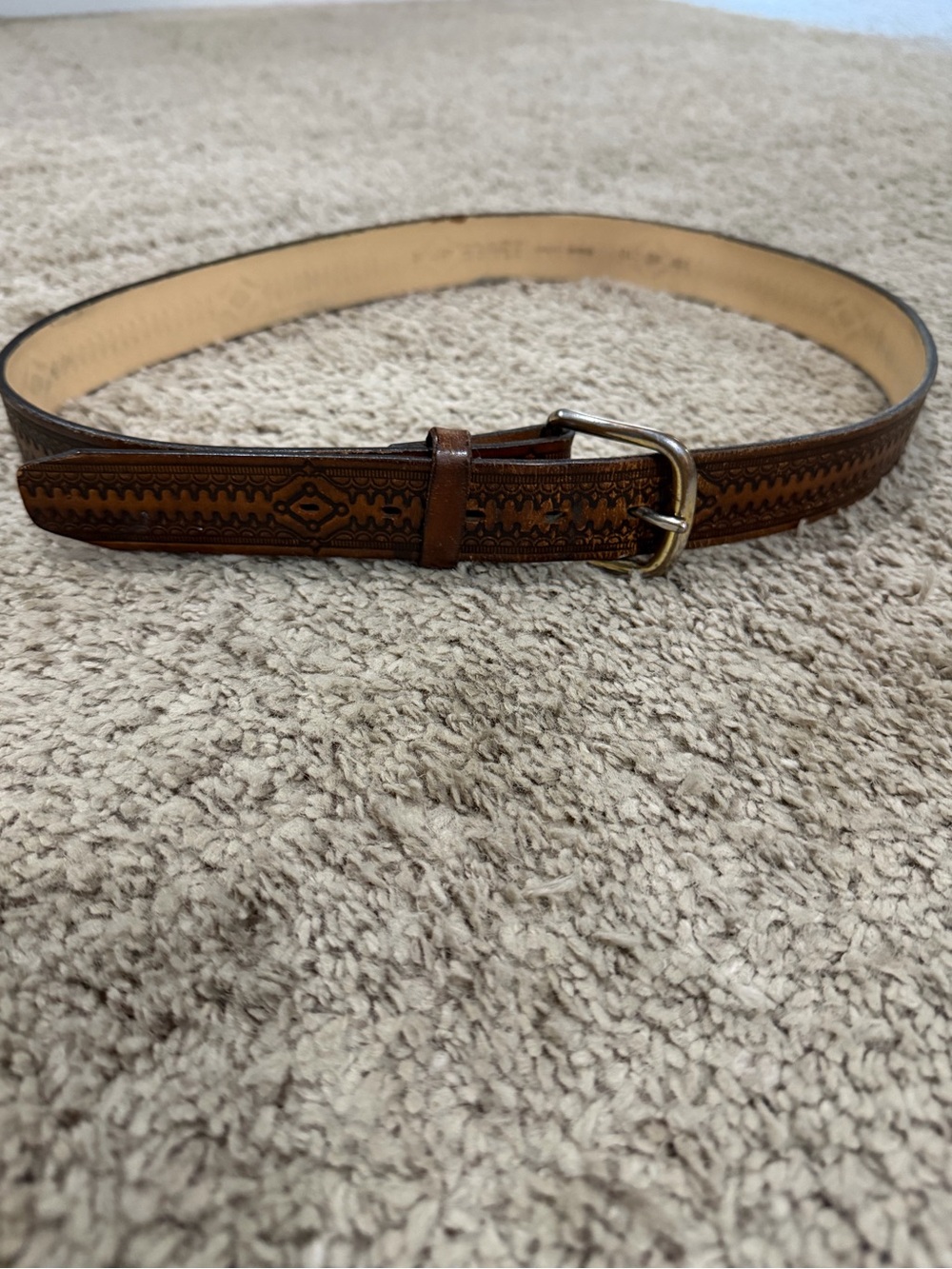 Men's Brown Tooled Leather Belt - Classic Western Style